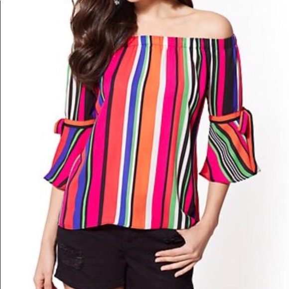 New York & Company Tops - New York & Co Multicolor Stripe Off Shoulder Top